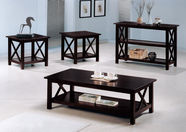 Rachelle - 3 Piece Rectangular Coffee Table Set - Deep Merlot by CoasterEssence | Bel Furniture