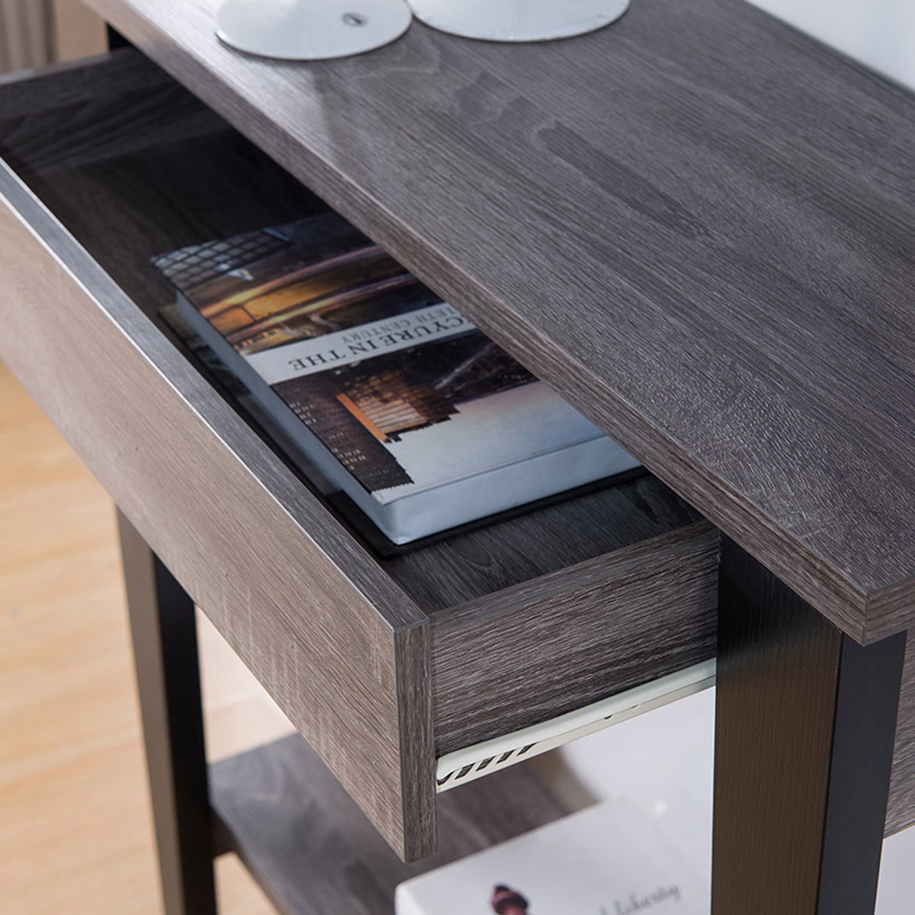 Stylist And Functional Console Table With Drawer And Shelf - Distressed Gray / Black