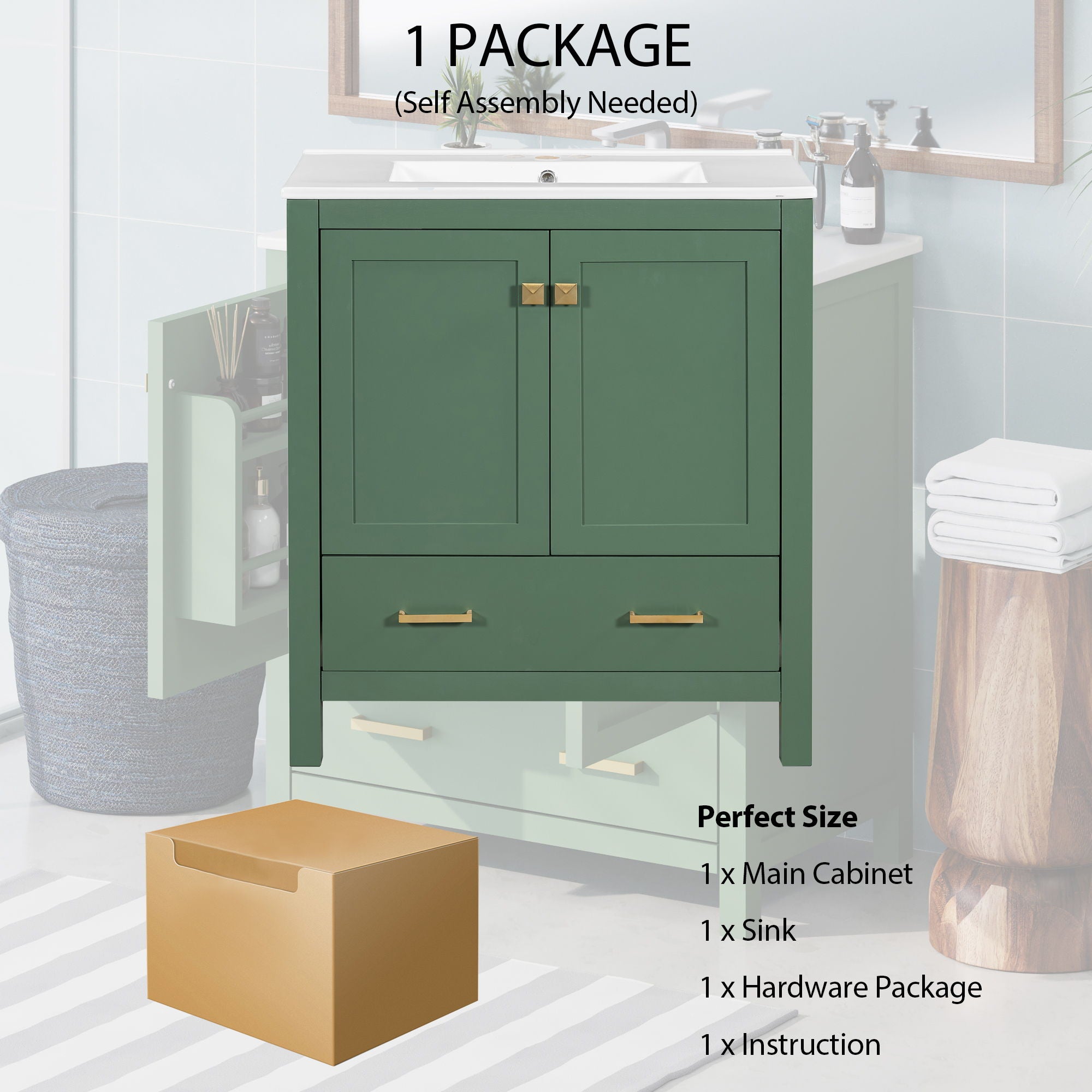 Bathroom Vanity With Single Sink, Combo Cabinet Undermount Sink, Bathroom Storage Cabinet With 2 Doors And A Drawer, Soft Closing, Multifunctional Storage, Solid Wood Frame