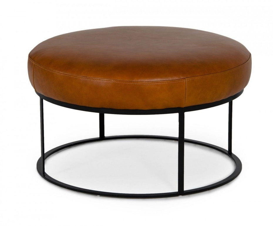 Faux Leather Ottoman - Camel / Black