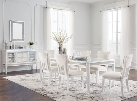 Chalanna - Rectangular Dining Room Extension Table Set White 8 Pc. Table, 6 Chairs, Server by Signature Design by Ashley® | Bel Furniture