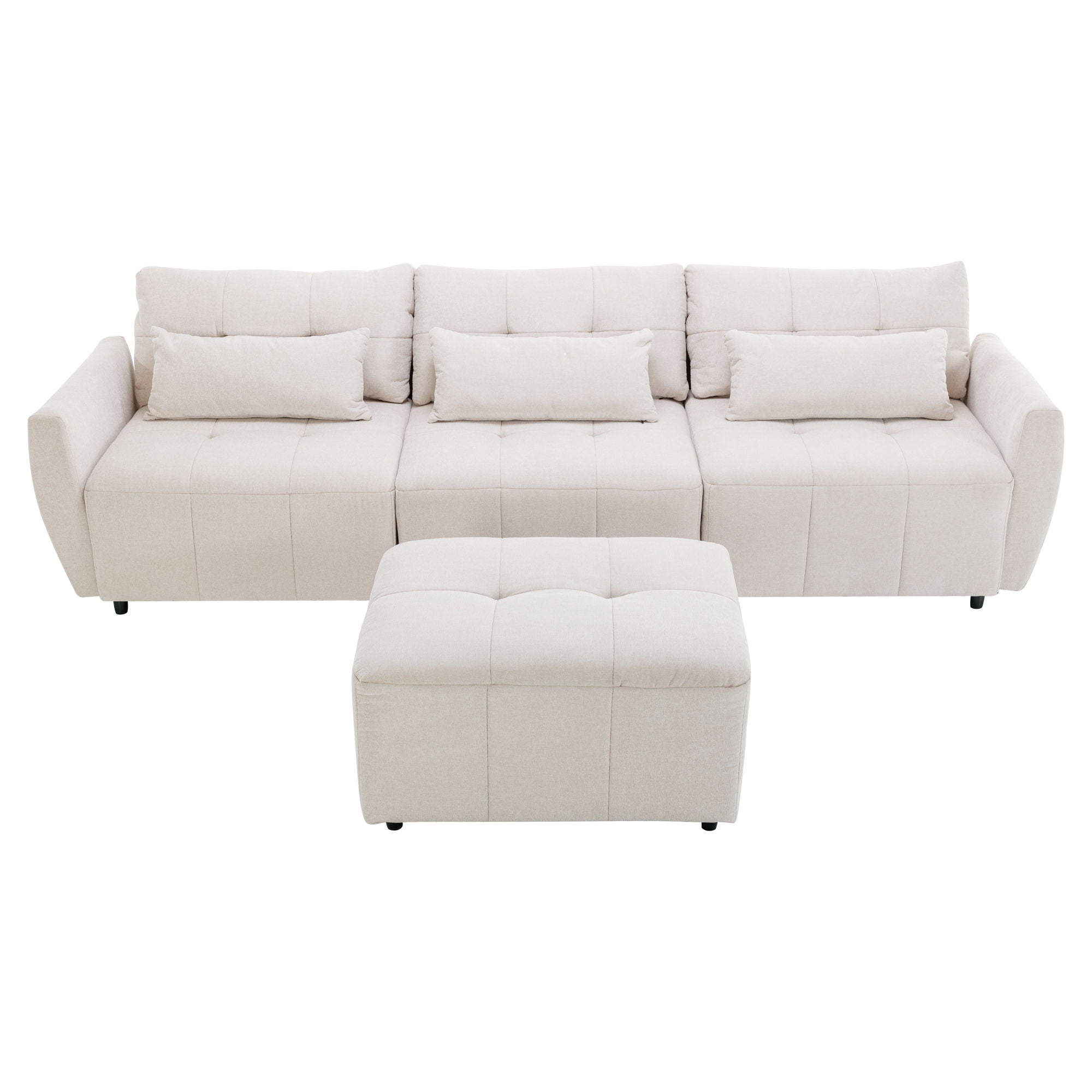 Convertible Sectional Sofa Couch 3 Seat L-Shaped Sofa With Movable Ottoman And USB For Apartment, Living Room, Bedroom