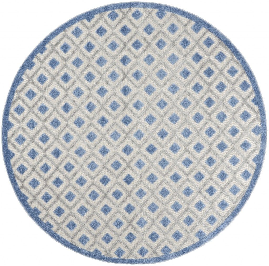 8' Round Round Geometric Indoor / Outdoor Area Rug - Blue / Gray