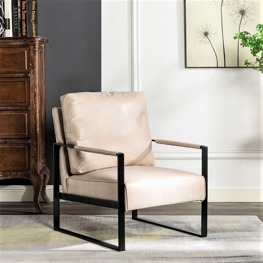 Classic Mid Century Modern Accent Chair With Durable Square Metal Frame, Armchair