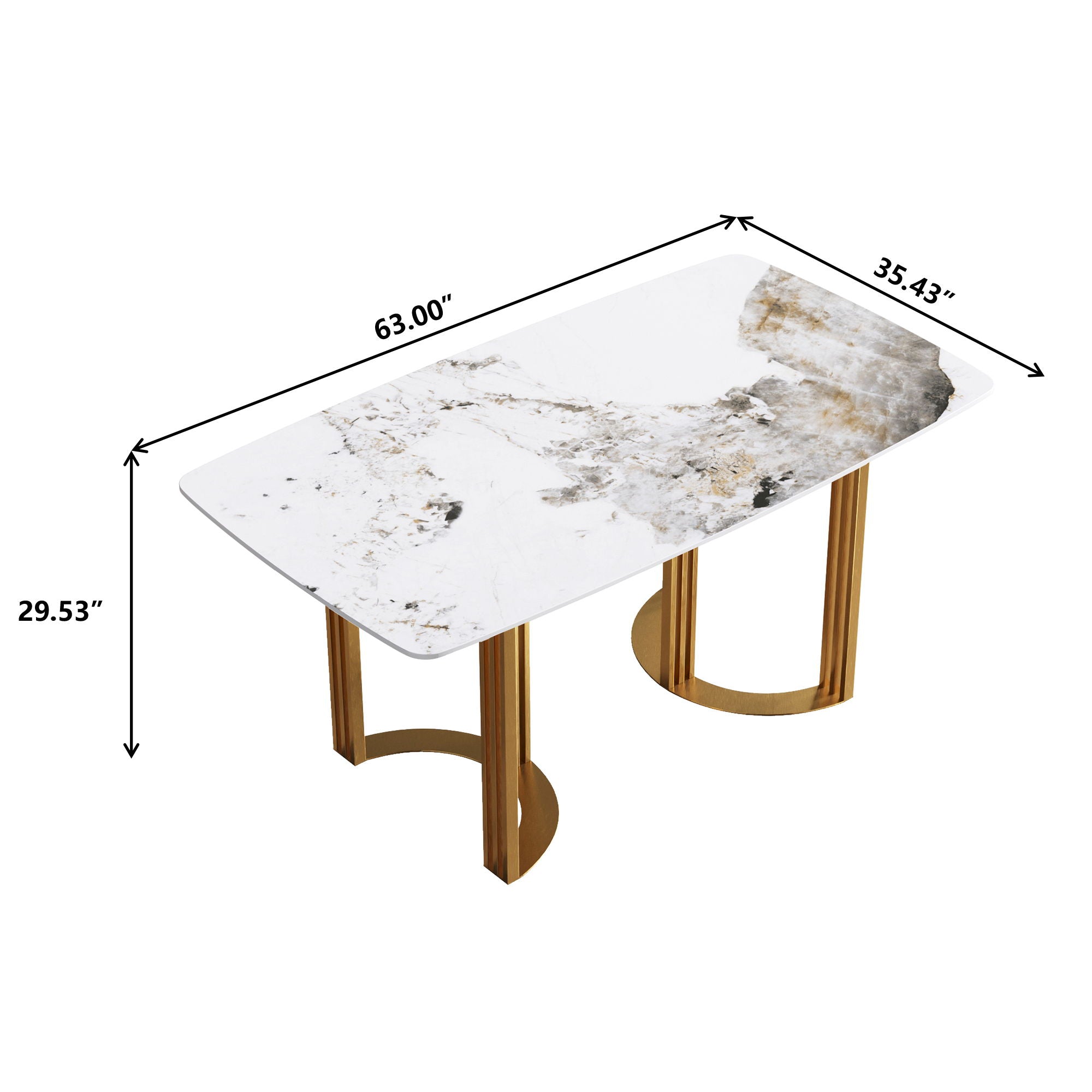 63" Modern Artificial Stone Pandora White Curved Metal Leg Dining Table, 6 People - Antique White