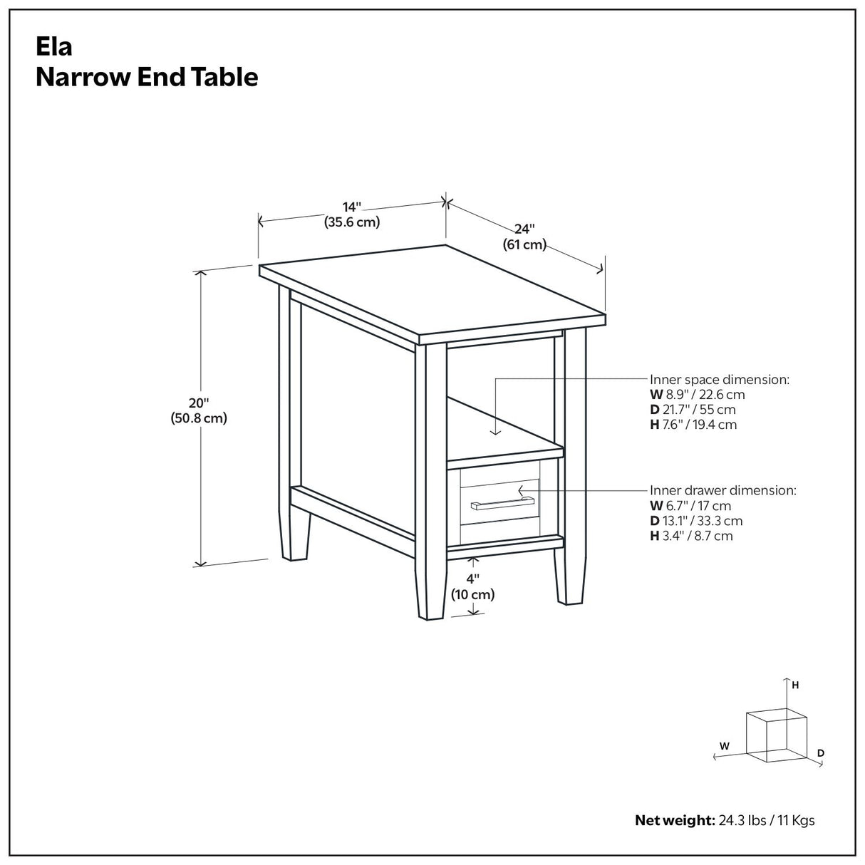 Ela - Narrow End Table - Brown