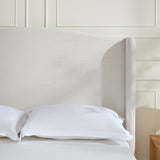 Hannah - Upholstered Wingback Bed Size / Tall Headboard Upholstered King Bed / Premium Textured Canvas Chenille Look / Minimalist Designs / No Box Spring Needed