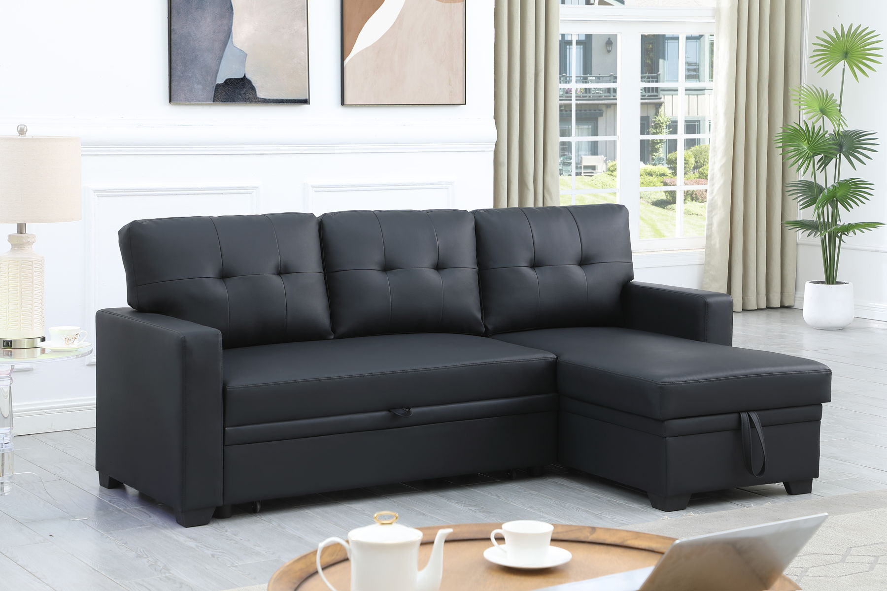 Upholstered Pull Out Sectional Sofa With Chaise