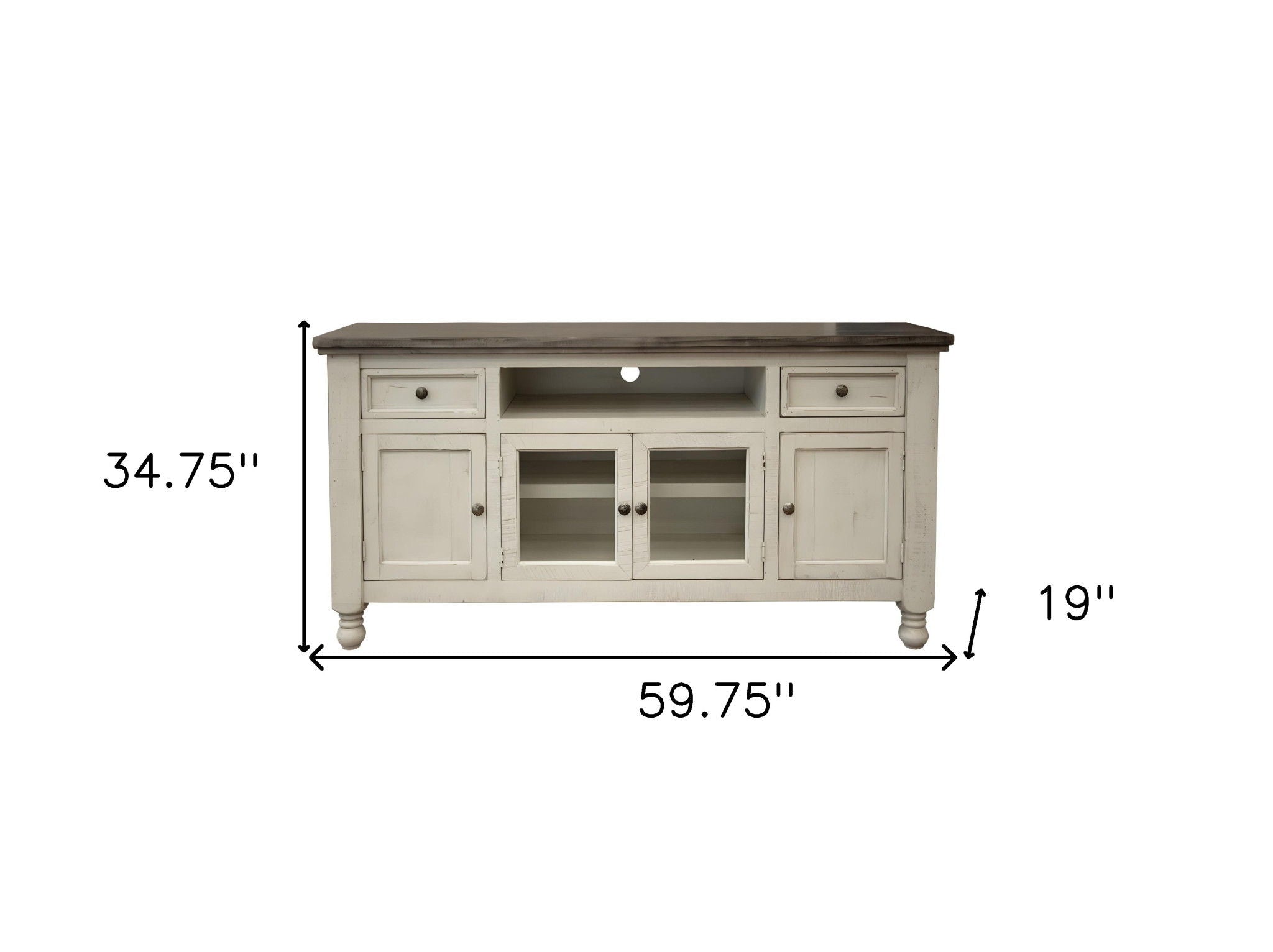 Open Shelving Distressed TV Stand - Ivory