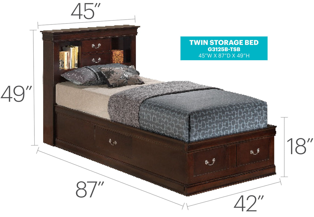 Louis Phillipe - Bookcase Storage Bed