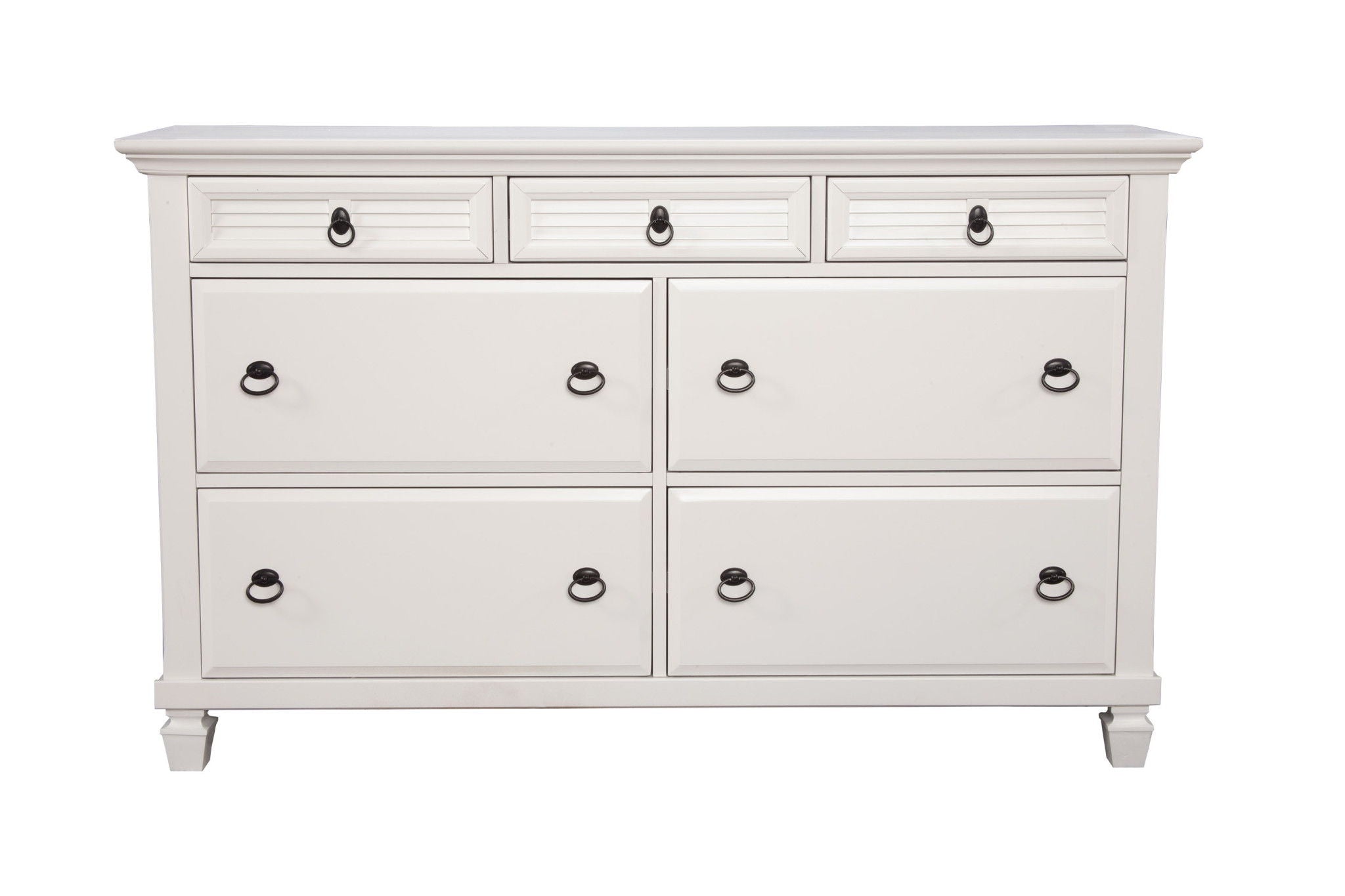 Solid Wood 7 Drawer Double Dresser - White