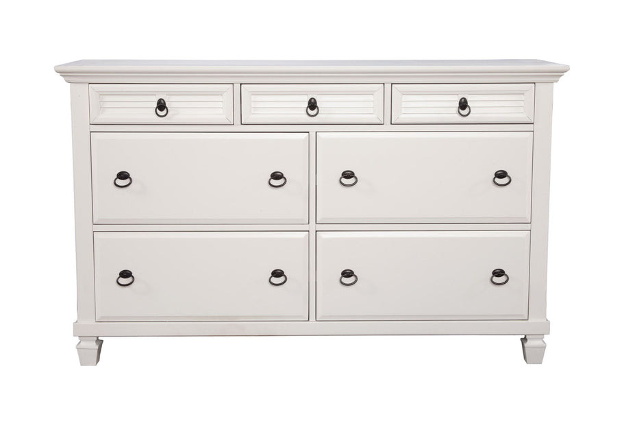 Solid Wood 7 Drawer Double Dresser - White