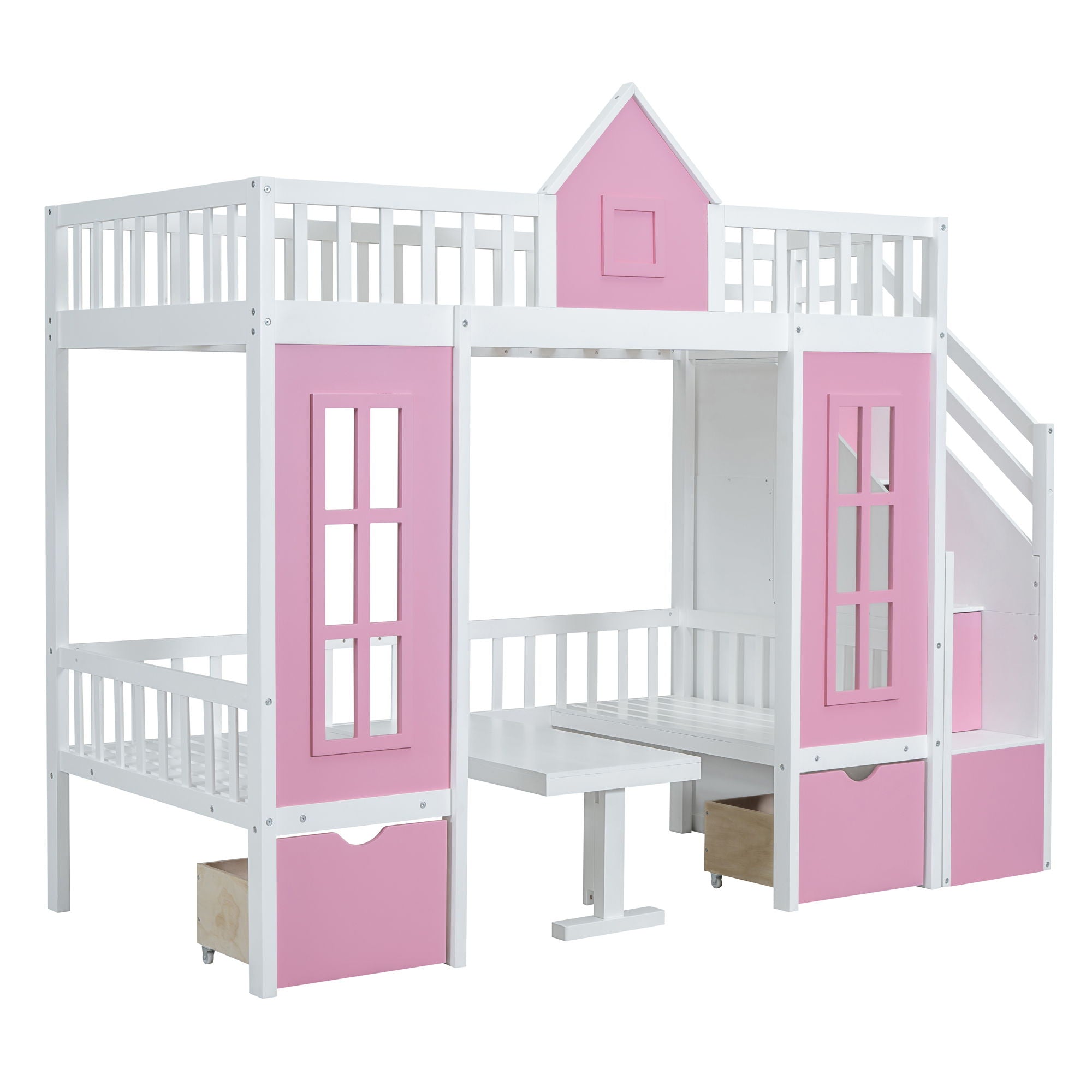 Twin Over Twin Bunk Bed With Changeable Table, Bunk Bed Turn Into Upper Bed And Down Desk