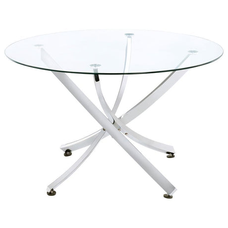 Beckham - Round Glass Top Dining Table Pearl Silver by CoasterEveryday | Bel Furniture