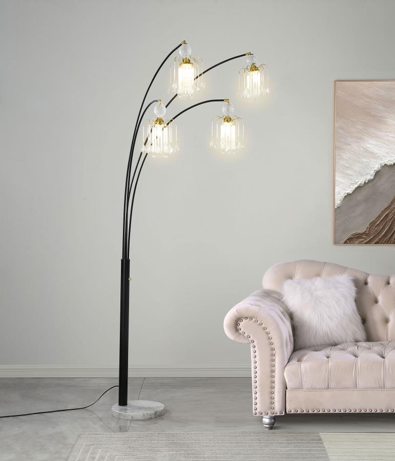 Maisel - Hanging Crystal Arc Tree Floor Lamp - Black by CoasterEssence | Bel Furniture