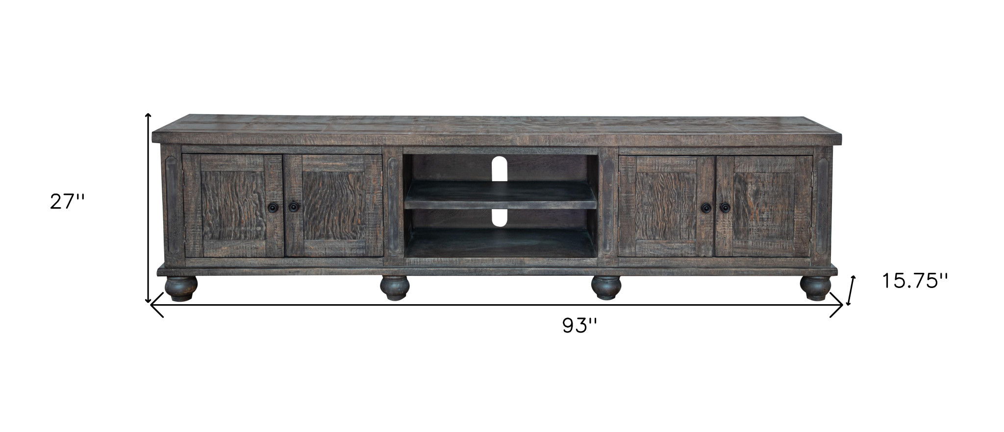 Solid Wood Cabinet Enclosed Storage Distressed TV Stand - Brown