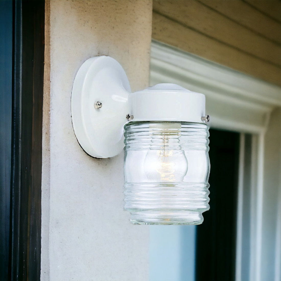 Standard Jelly Jar One Light Outdoor Wall Light - White