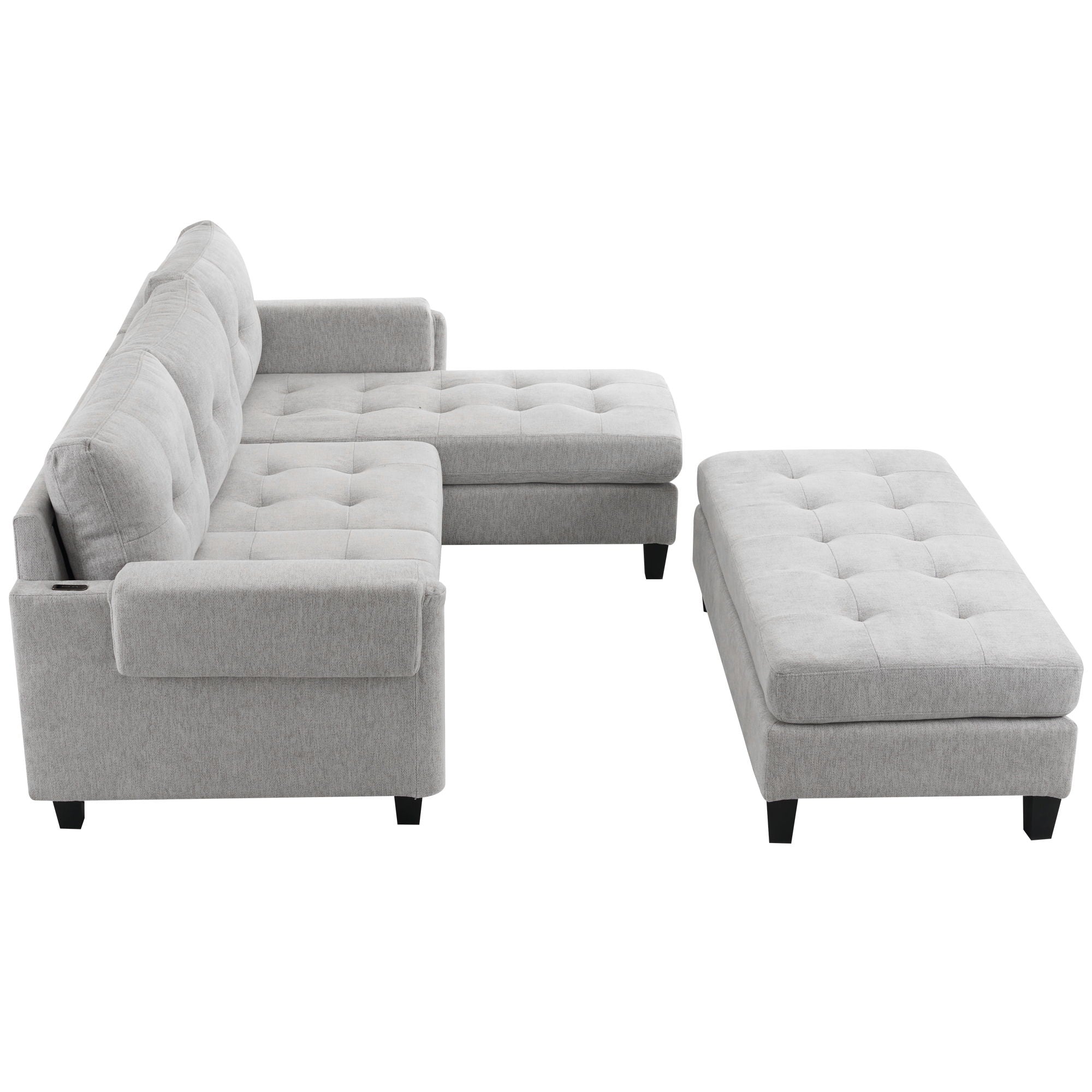 L Shaped Sofa Sectional Couch Sofa Bed With Two USB Ports, A Movable Ottoman And A Reversible Chaise Lounge For Living Room