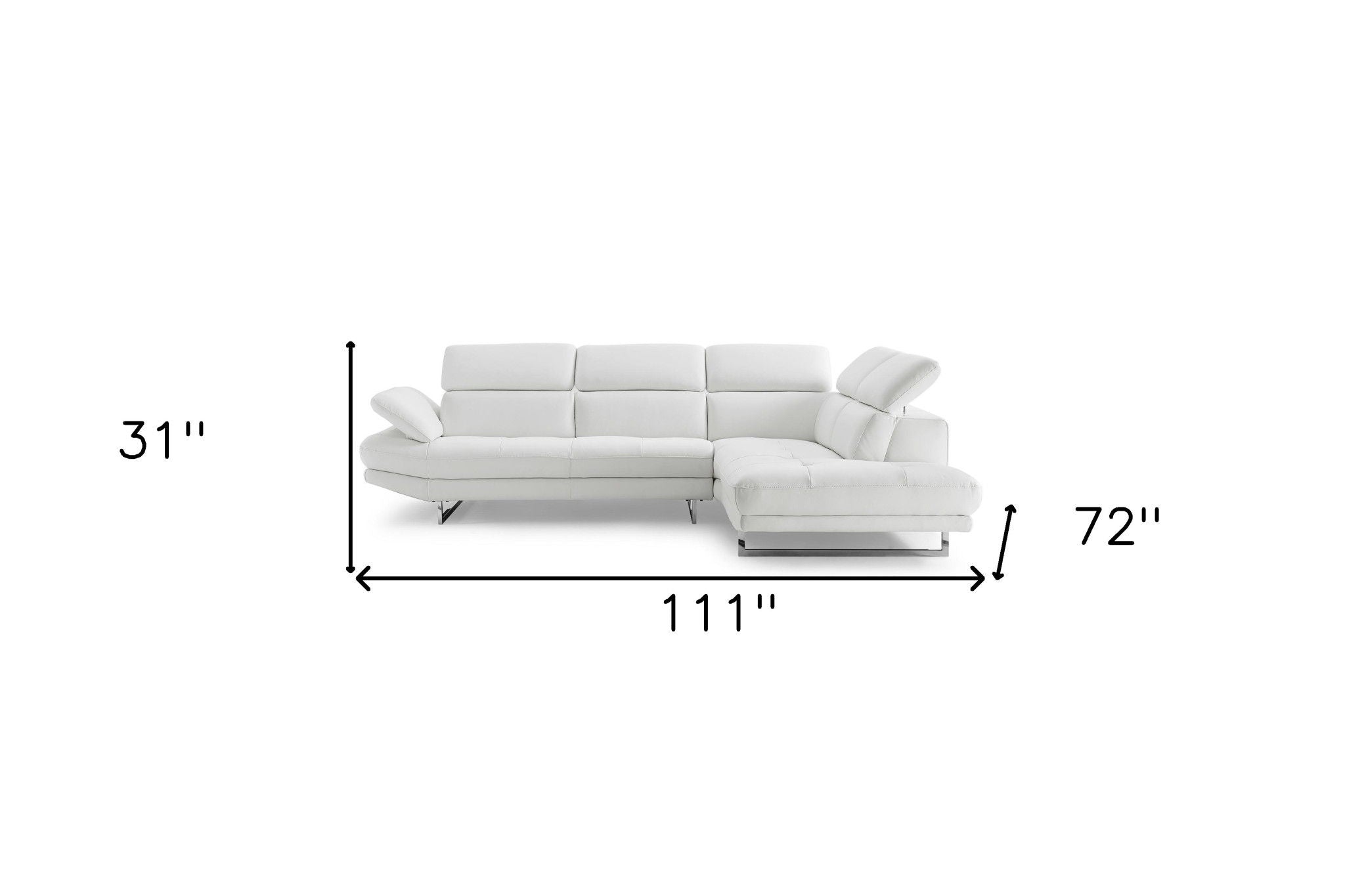 Leather Sofa Chaise With Silver Legs - White Top Grain