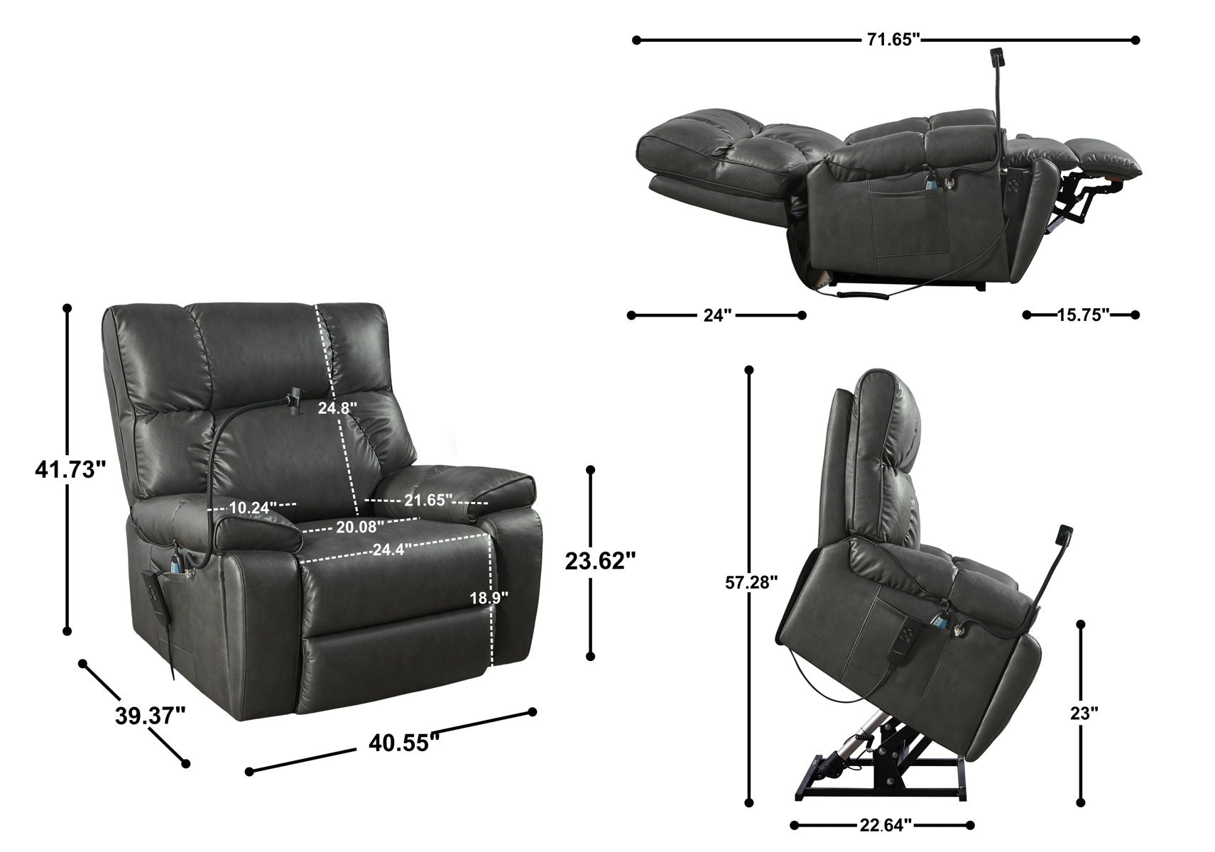 Recliner Chair With Phone Holder, Electric Power Lift Recliner Chair With 2 Motors Massage And Heat For Elderly, 3 Positions, 2 Side Pockets, Cup Holders