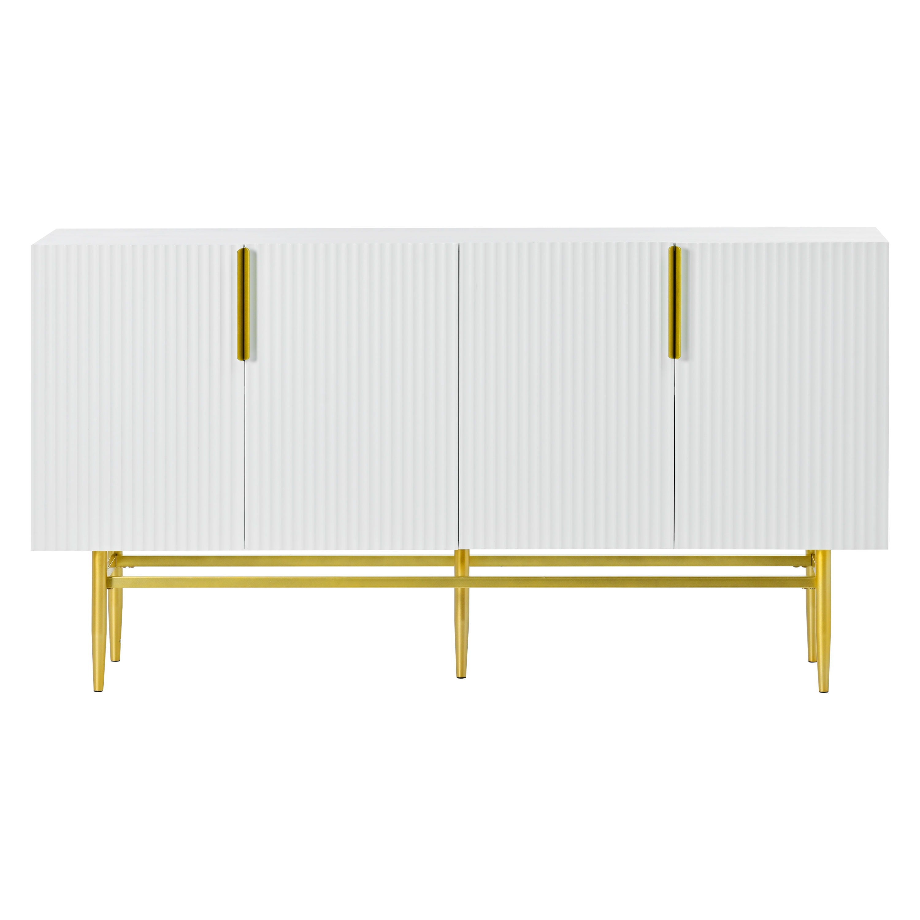 Modern Elegant 4 Door Sideboard Gold Metal Handle Buffet Cabinet For Dining Room, Living Room, Bedroom, Hallway