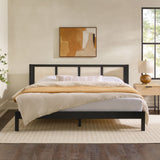King Bed With Rattan Panel Headboard - Black by Walker Edison | Bel Furniture