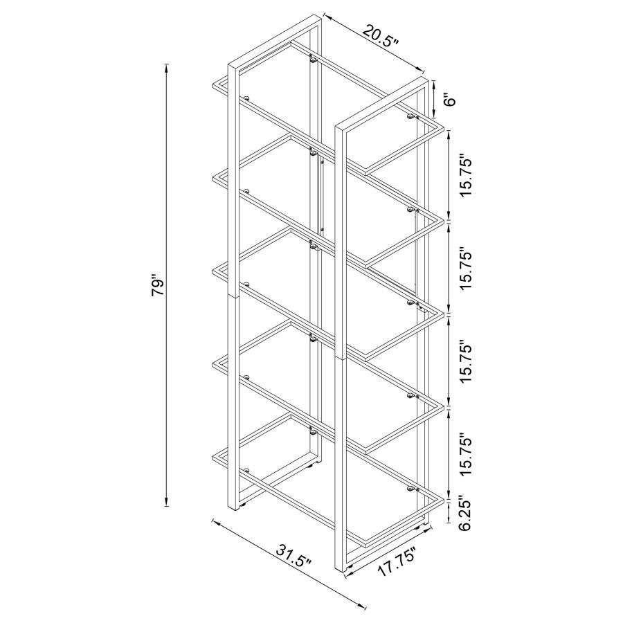 Hartford - 5-Shelf Glass Bookshelf - Chrome