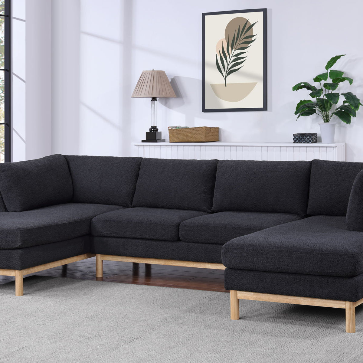 Hallie - Wide Sherpa Double Chaise U-Shape Sectional Sofa - Stationary ...