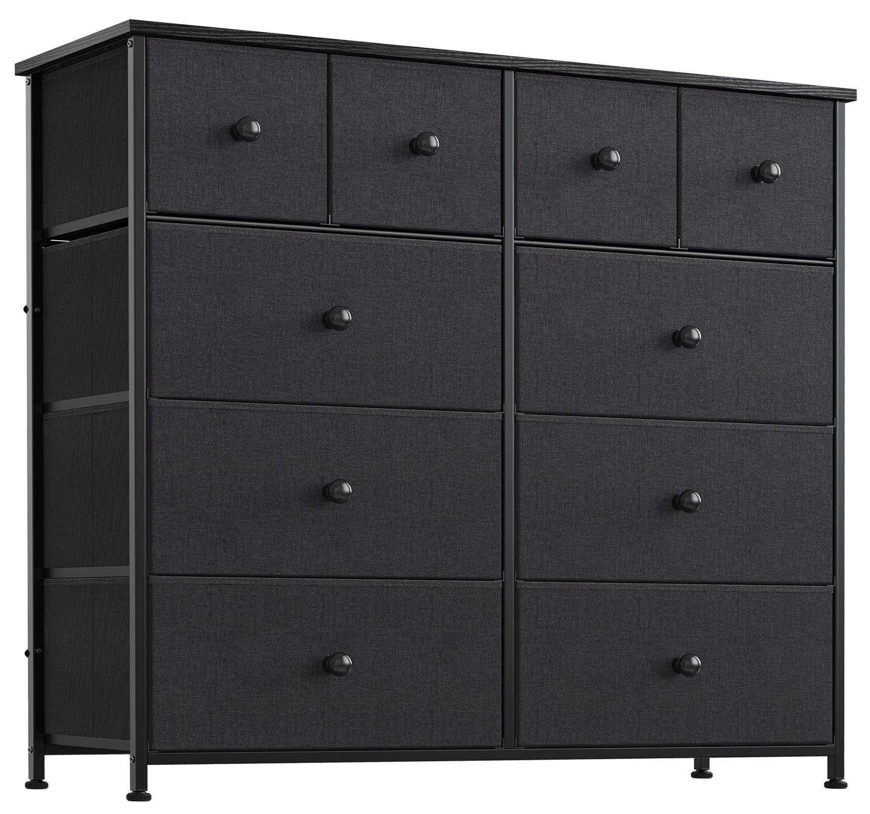 Ten Drawer Fabric Dresser - Black / Gray