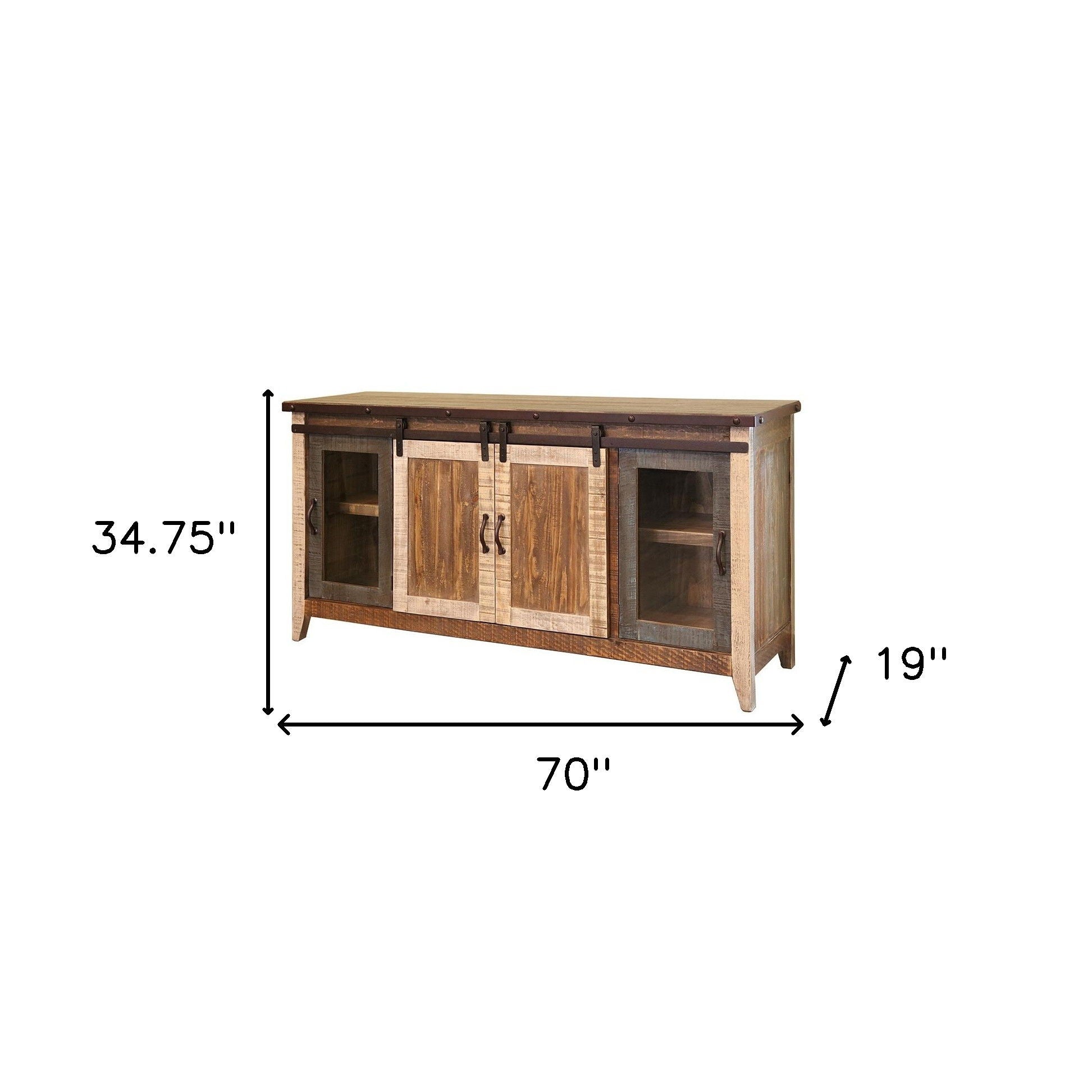 Wood Cabinet, Enclosed Storage Distressed TV Stand - Brown