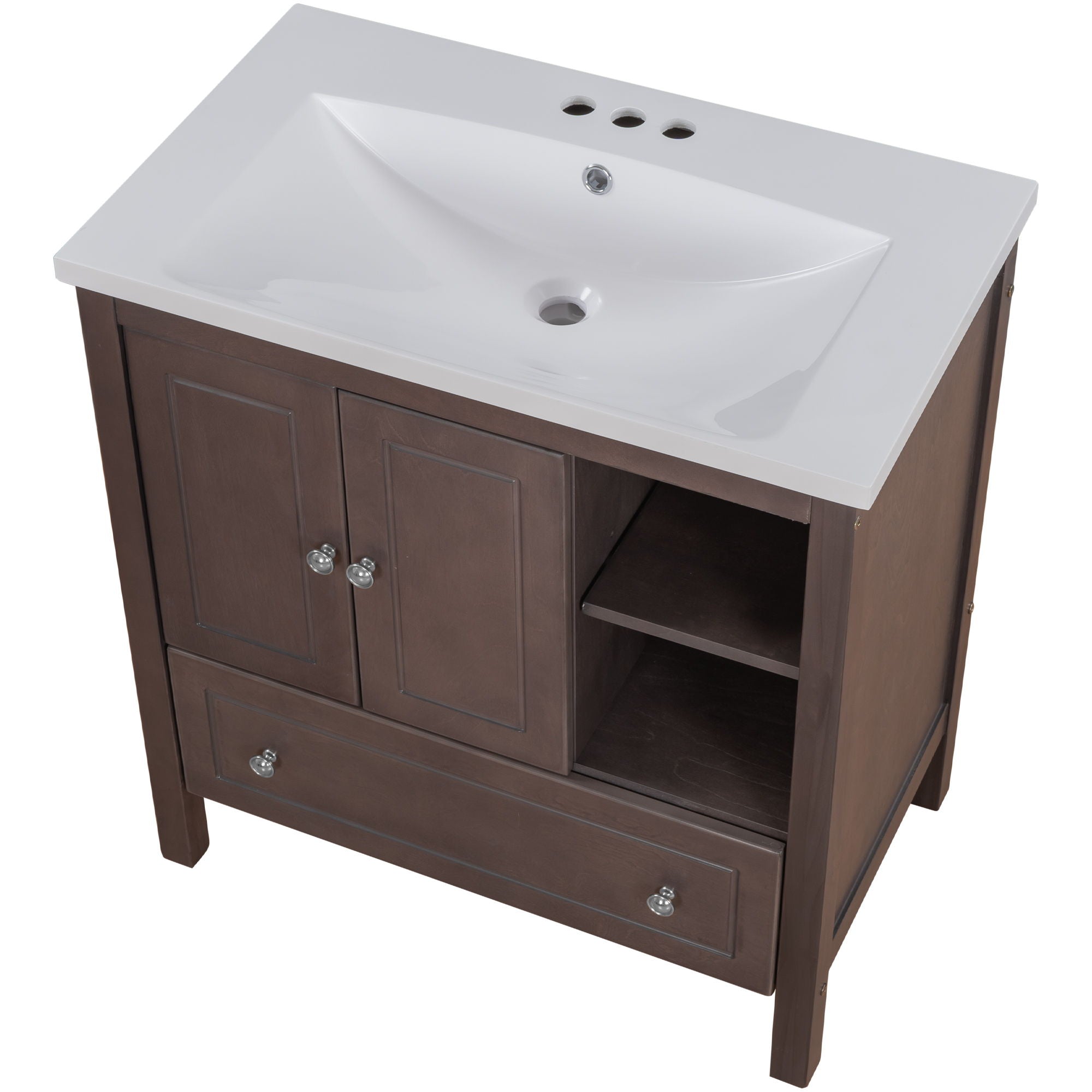 Bathroom Vanity With Sink, Bathroom Storage Cabinet With Doors And Drawers, Solid Wood Frame, Ceramic Sink