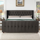 David - King Tufted Wingback Bed - Dark Charcoal Gray by Jennifer Taylor Home | Bel Furniture