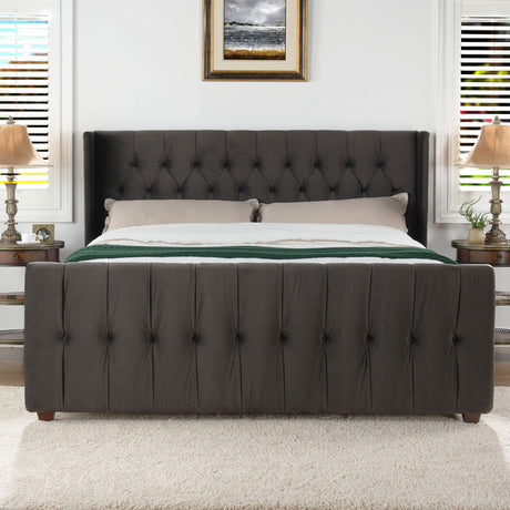 David - King Tufted Wingback Bed - Dark Charcoal Gray by Jennifer Taylor Home | Bel Furniture