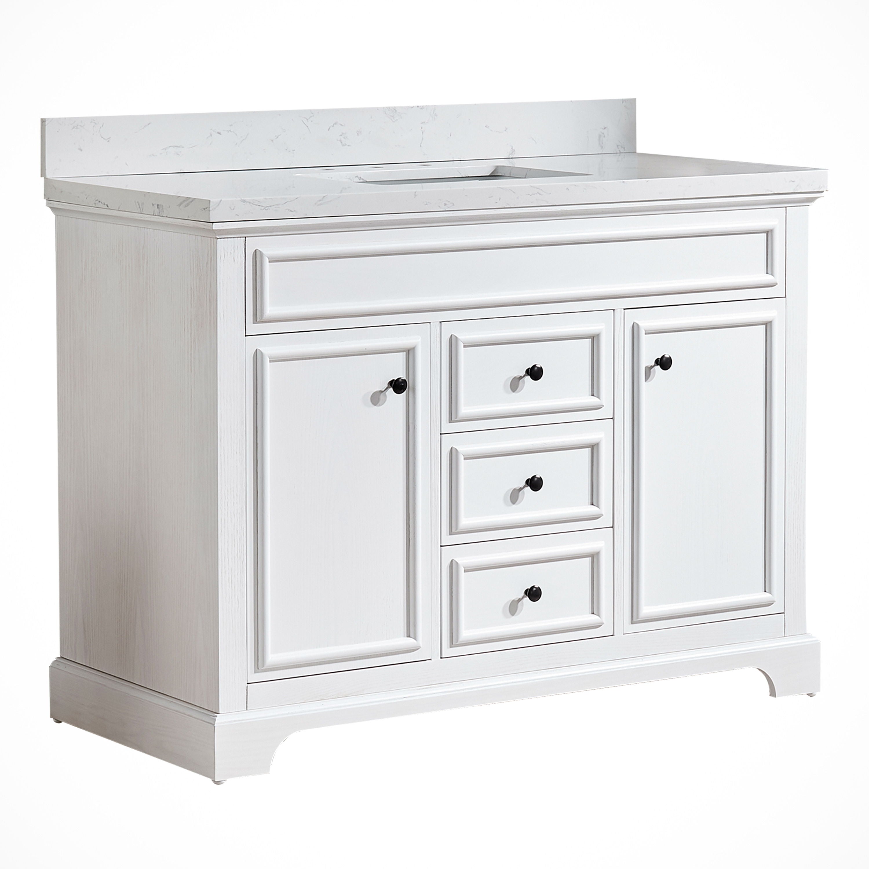 Freestanding Single Bathroom Vanity & Marble Top - White