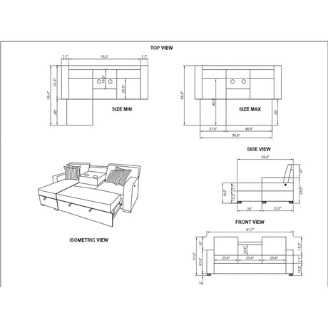 Ford - Reversible Pull Out Sofa Bed - Light Gray - view 12