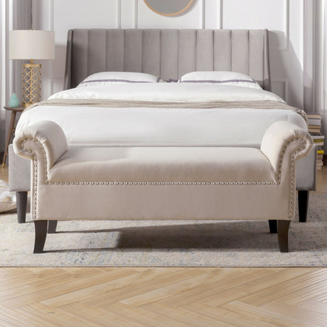 Kathy - Roll Arm Entryway Accent Bench - Sky Neutral Beige by Jennifer Taylor Home | Bel Furniture