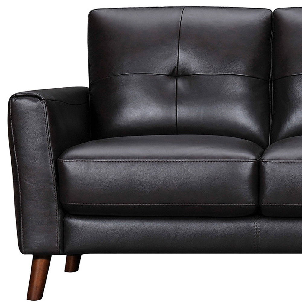 Sofa Leather With Brown Legs - Black