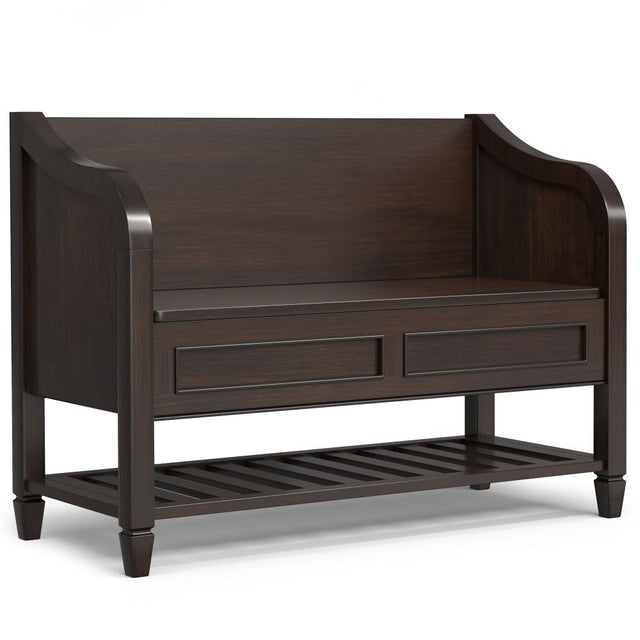 Connaught - Entryway Storage Bench With Shelf - Chestnut by Simpli-Home | Bel Furniture