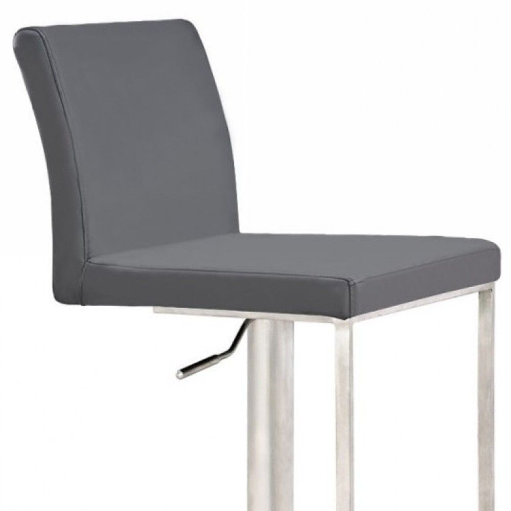 Faux Leather And Stainless Steel Swivel Low Back Adjustable Height Bar Chair - Gray / Silver