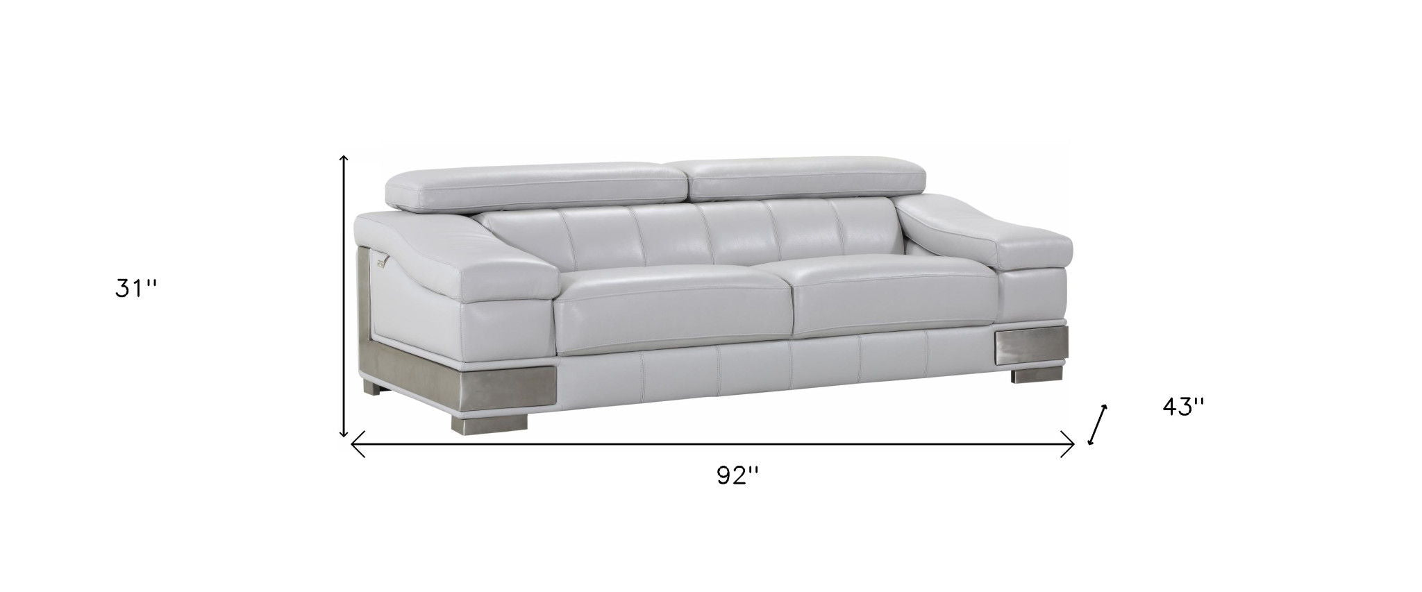 Silver Legs Italian Leather Sofa - Light Gray