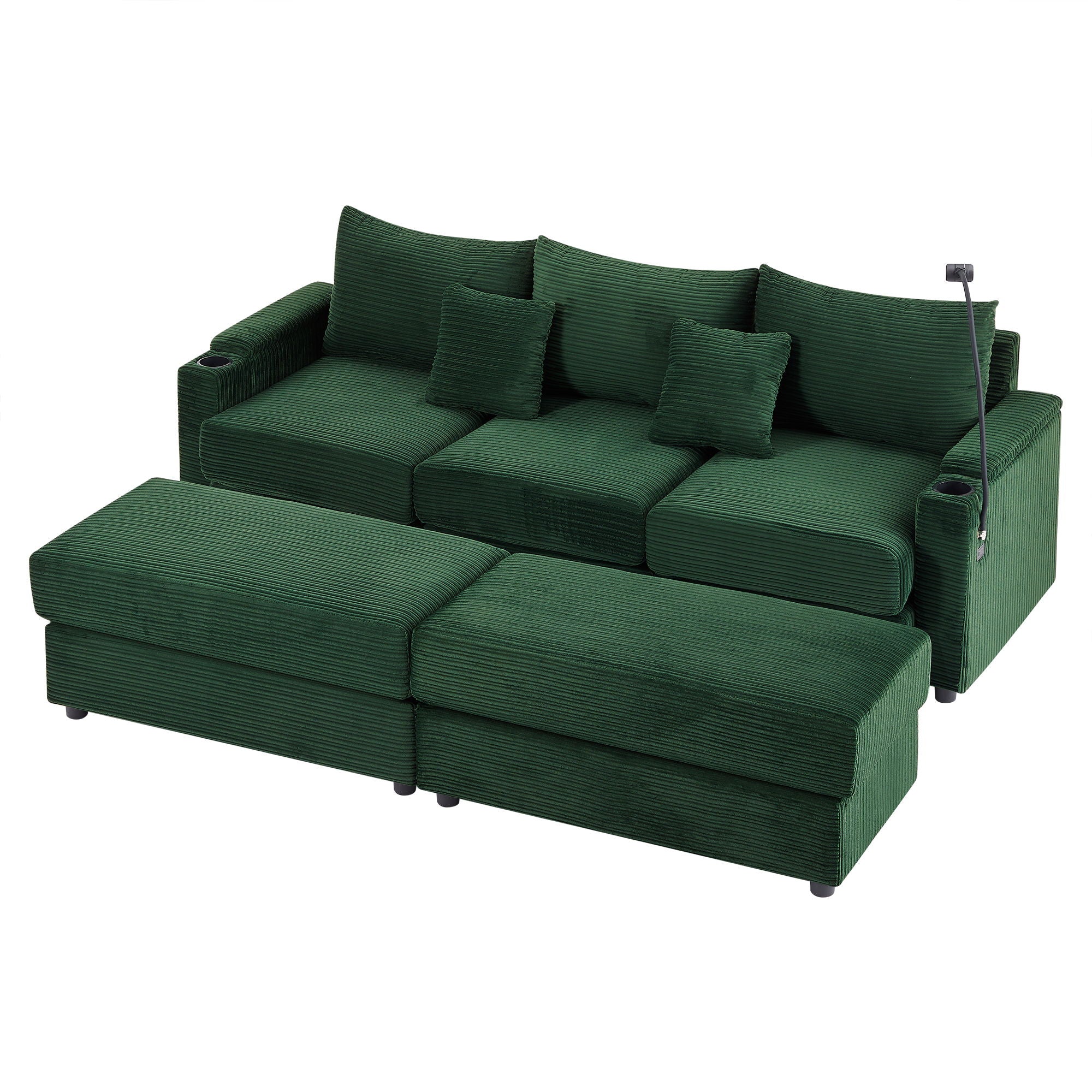 Modern Style Loveseat Sofa Sectional Sofa Couch With Storage Space, A Movable Ottoman, Two USB Ports, Two Cup Holders, A Phone Holder For Living Room