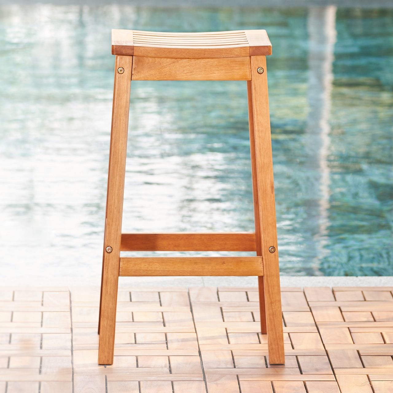 Wood Patio Dining Stool - Natural