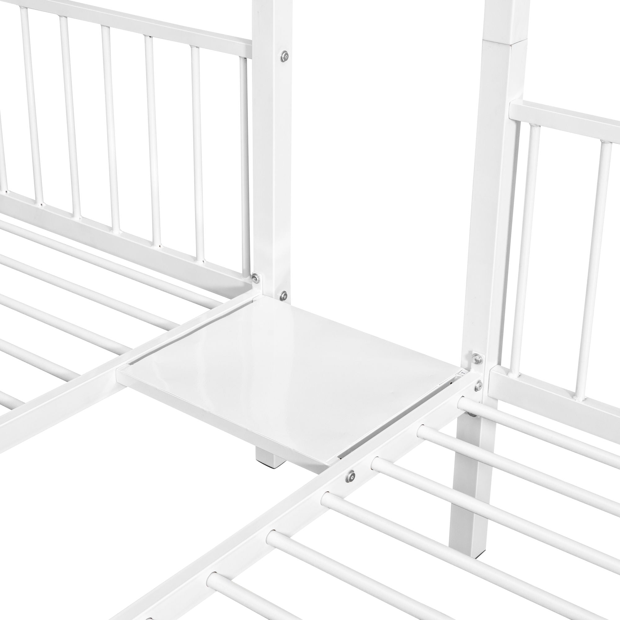 Bunk Bed, Metal Triple Bunk Bed With Drawers And Guardrails