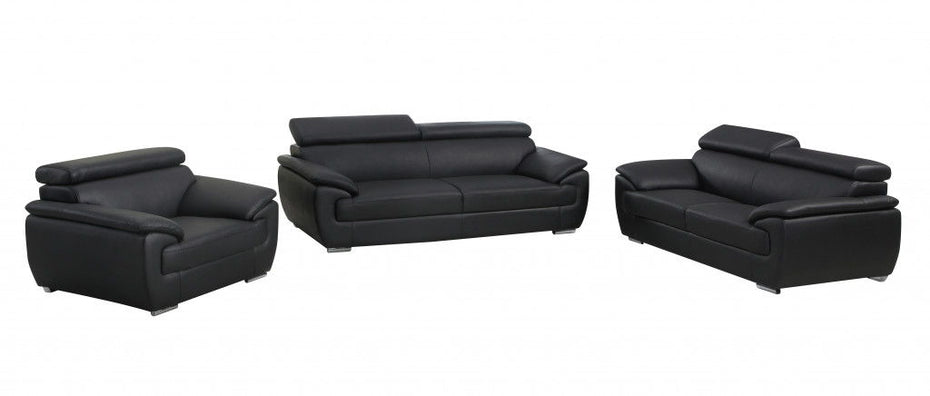 Three Piece Six Person Genuine Leather Indoor Seating Set - Black