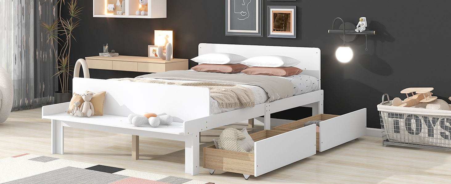 Bed With Footboard Bench, 2 Drawers