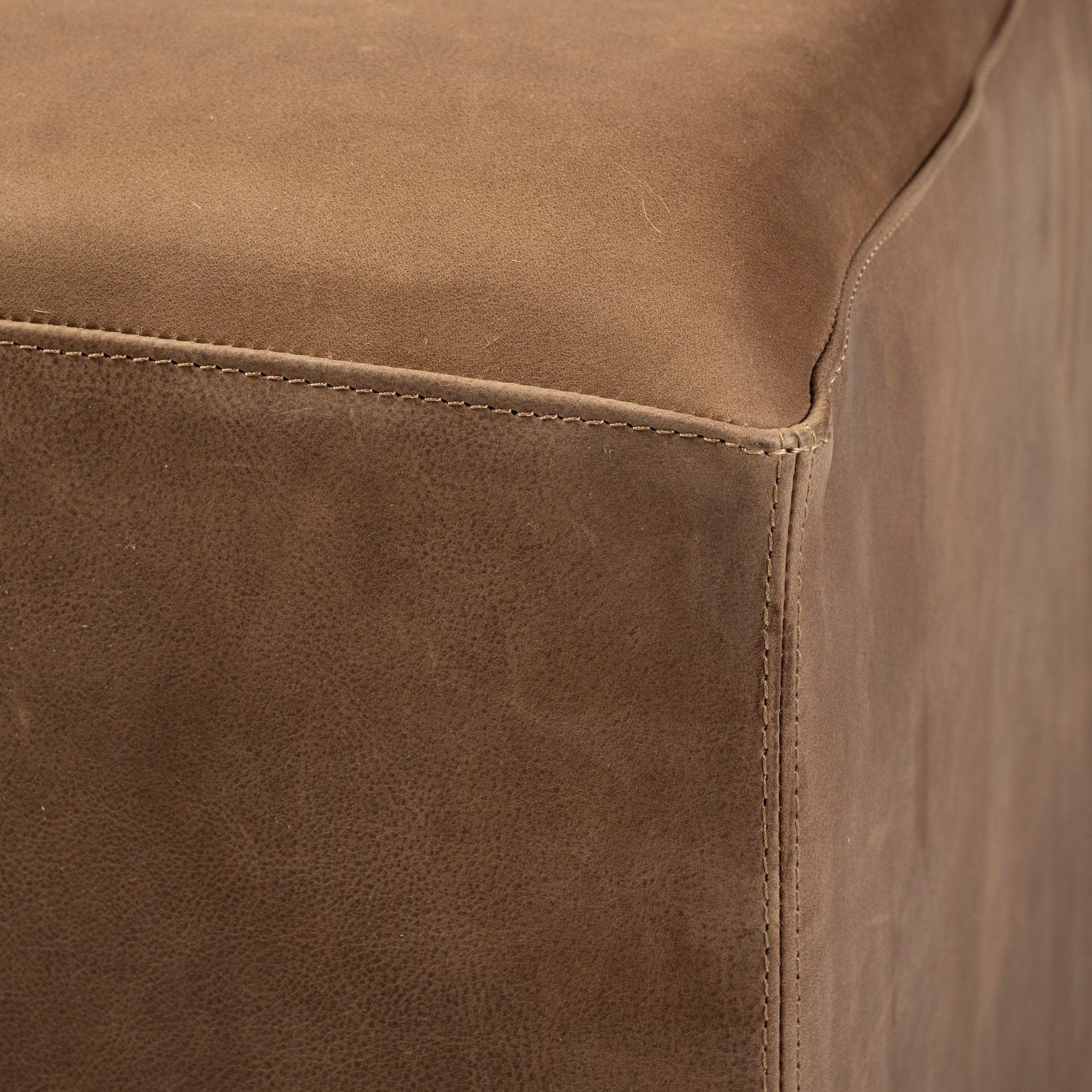 Faux Leather Cube Ottoman - Brown