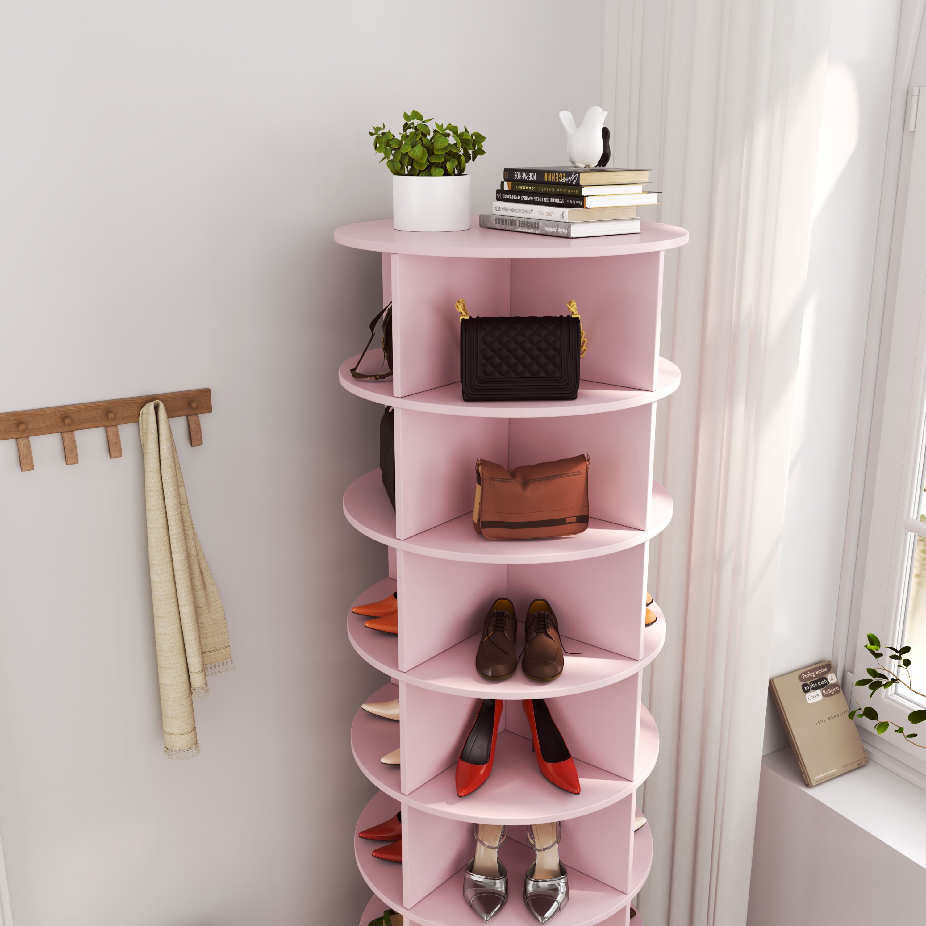 New 360 Rotating Shoe Cabinet 7 Layers Holds Up To 28 Paris Of Shoes