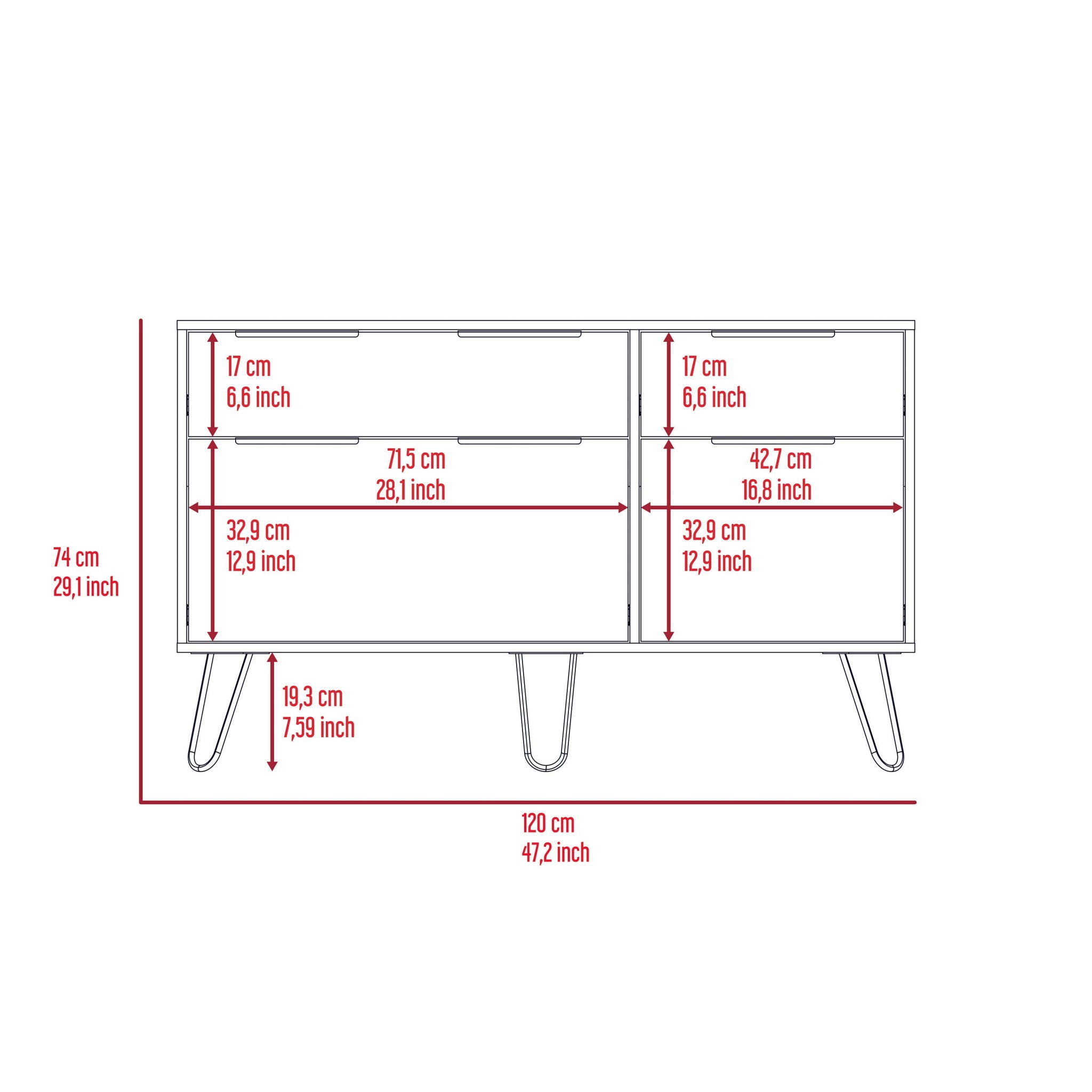 Four Drawer Double Dresser - Brown / Black