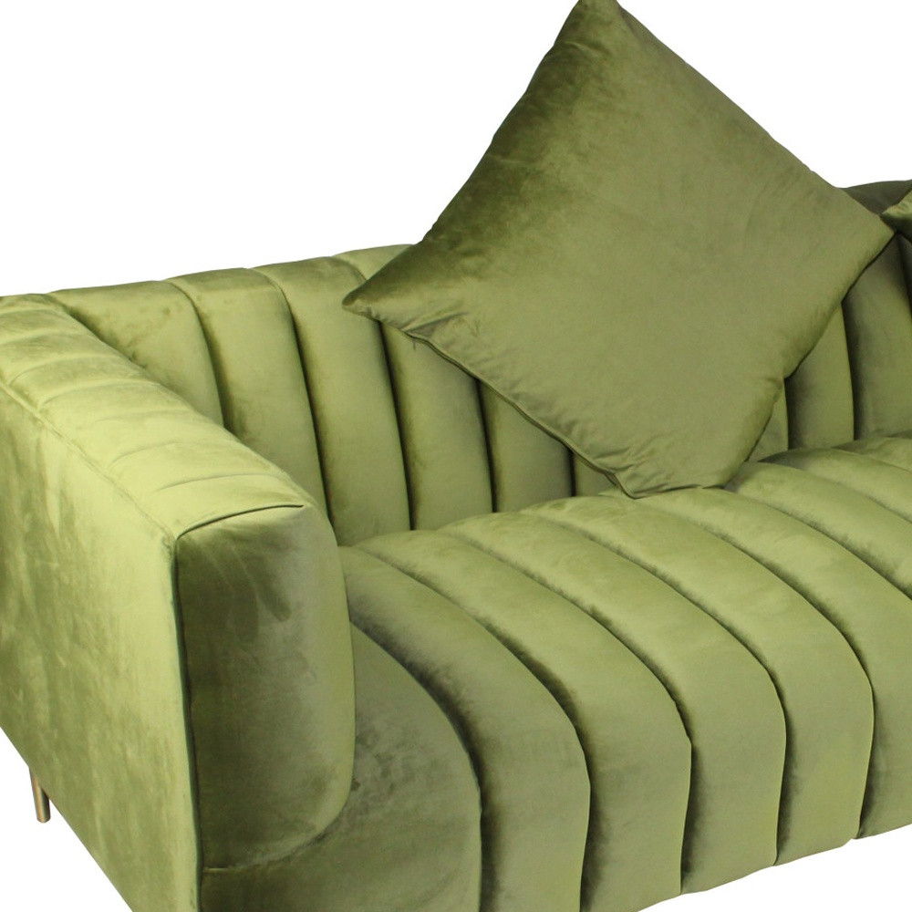 Moss Velvet Sofa With Two Toss Pillows - Green / Gold