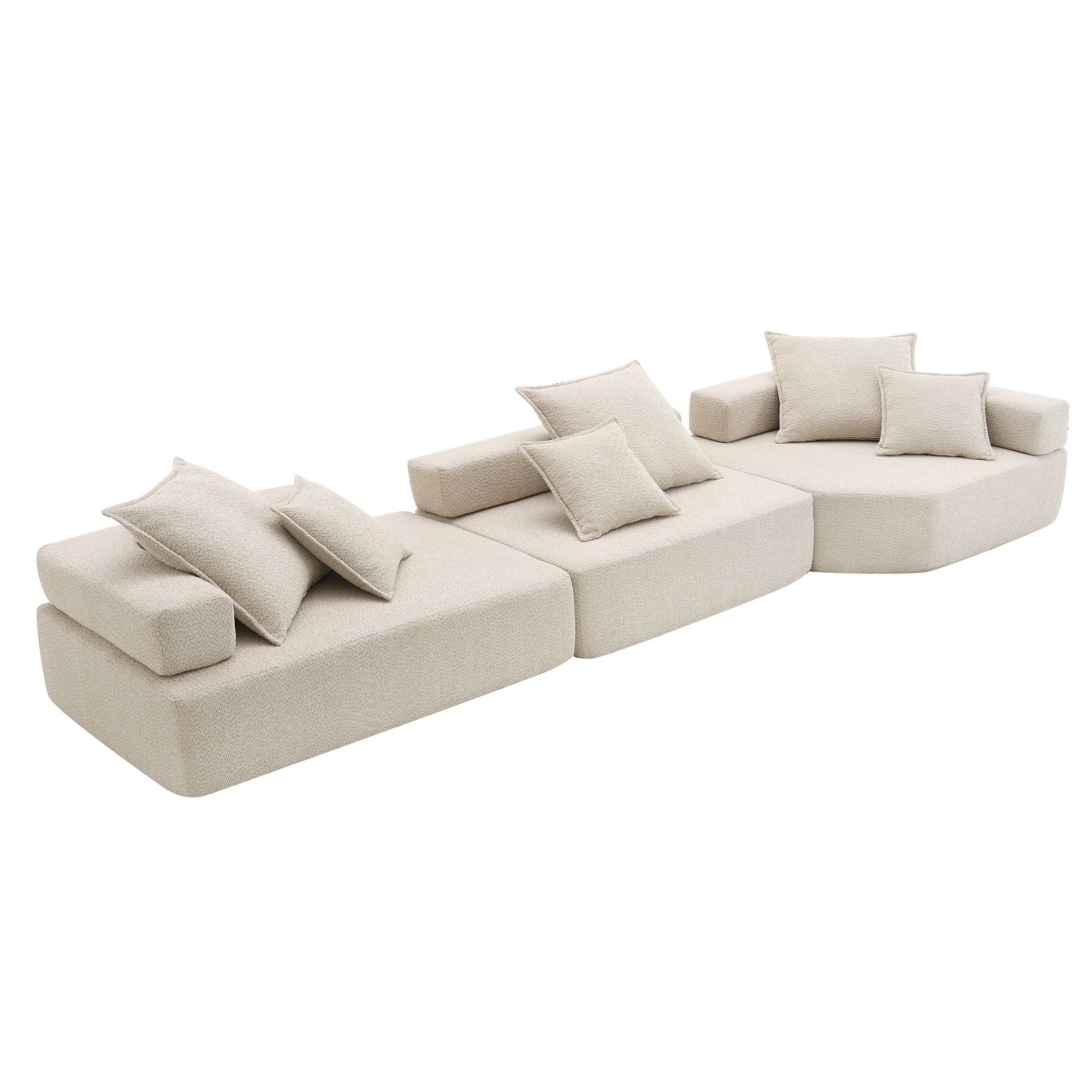 151.5" Oversized Modular Sectional Sofa, Luxury Boucle Floor Couch Set, Convertible Sleeper Couch, Spacious Foam-Filled Sofa Bed For Living Room, 3 Piece Free Combination - Beige